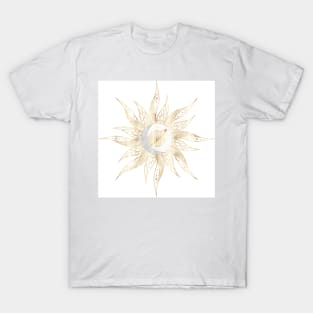 Modern White Gold Sun Moon Planet Universe Mandala T-Shirt